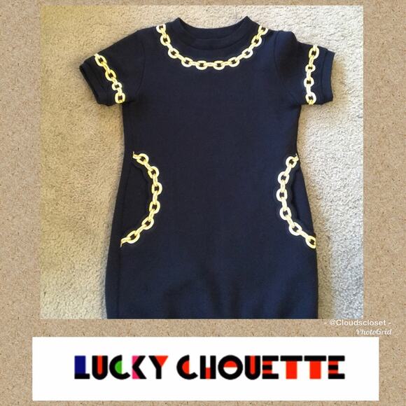 LUCKY CHOUETTE Navy SS Knit Dress CHAIN DETAIL - Picture 1 of 8